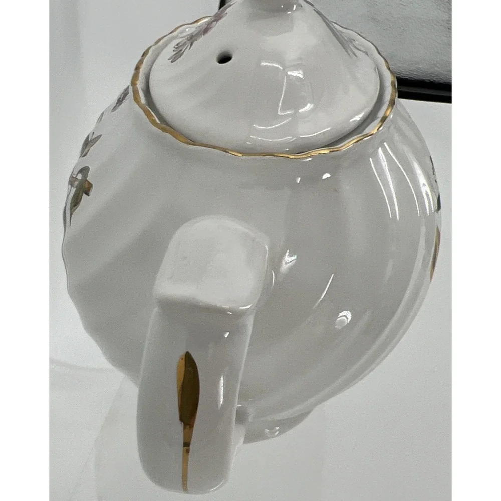 Vtg Arthur Wood & Son Staffordshire England Teapot 6459 Apples‎ Peach Gold Trim